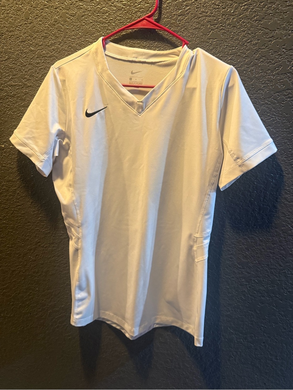 Nike White V-Neck shirt with Black Swoosh